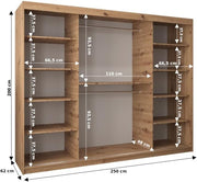 View ABIKSMEBLE York 1 250 Armario 2 Puertas Correderas para Dormitorio - Armario Moderno con Espejo, Barra y Estantes - 250x200x62 cm (Ancho x Alto x image 3