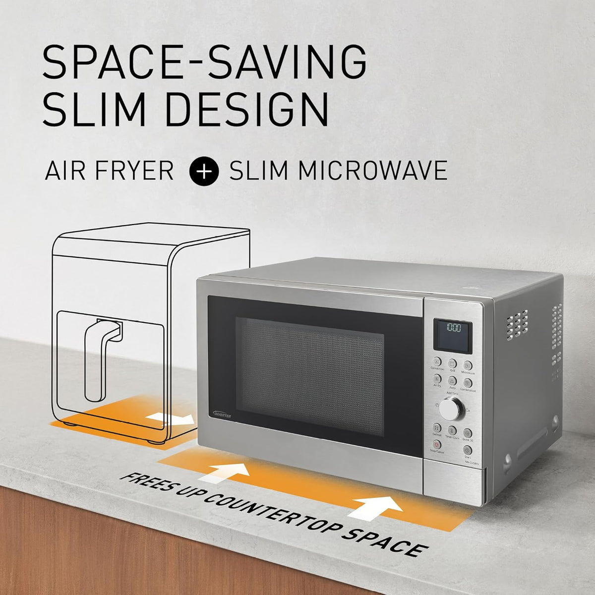 Panasonic NN-CD58RSEPG 27L 4-in-1 Kombi-Mikrowelle mit Airfryer Modus und Garkorb, 1000W Inverter, 1300W Grill, Umluft, 19 Automatikprogramme,