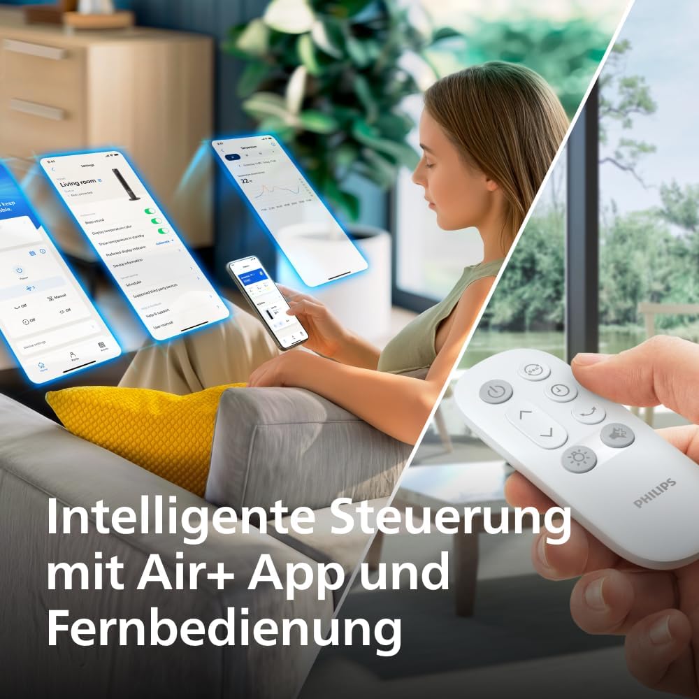 Philips Smarter Turmventilator 7000 Series – 8,4 m/s stark, ultraleise 22 dB, energieeffizient, App & Fernbedienung, Wlan, 12 Stufen, Schlafmodus,