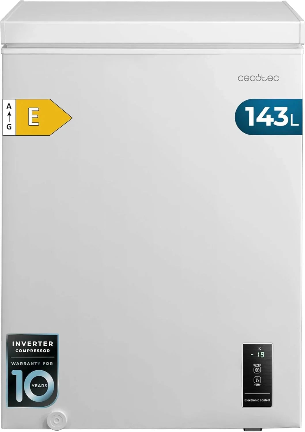 Cecotec Congelador Horizontal 143L Bolero CoolMarket Chest 143P White E. Cesta con Asas, Control Electrónico LED, UltraContact D-Cool, Dual Function,