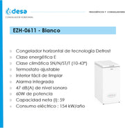 View Edesa Congelador Horizontal EZH-0611, Altura 0.84 m, Termostato Ajustable, Fácil Limpieza, Alarma Integrada, Bajo Nivel Sonoro, Gran Capacidad 59 l, image 2