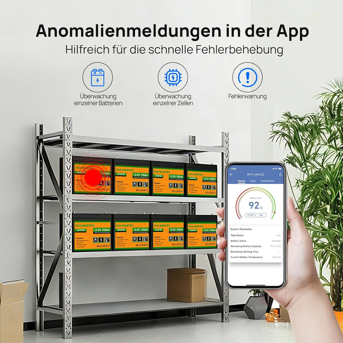 ECO-WORTHY LiFePO4 12V 100Ah Bluetooth mit 100A BMS Low Temperature Schutz und Max. 15000 Zyklens,1280Wh Lithium Batterie 12V 100Ah Autobatterie für