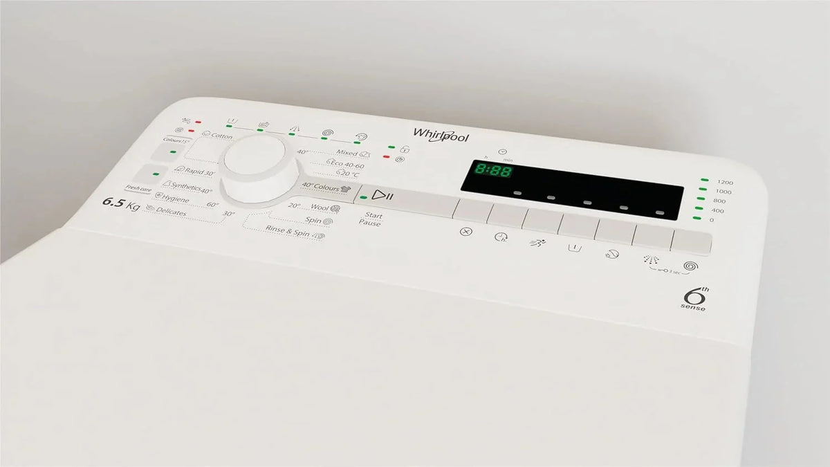 Whirlpool - Lavadora carga superior 6.5 kg TDLR 65230SS EU/N blanco, 1200 rpm, tecnología 6th sense y freshcare, motor universal, eficiencia NEL D