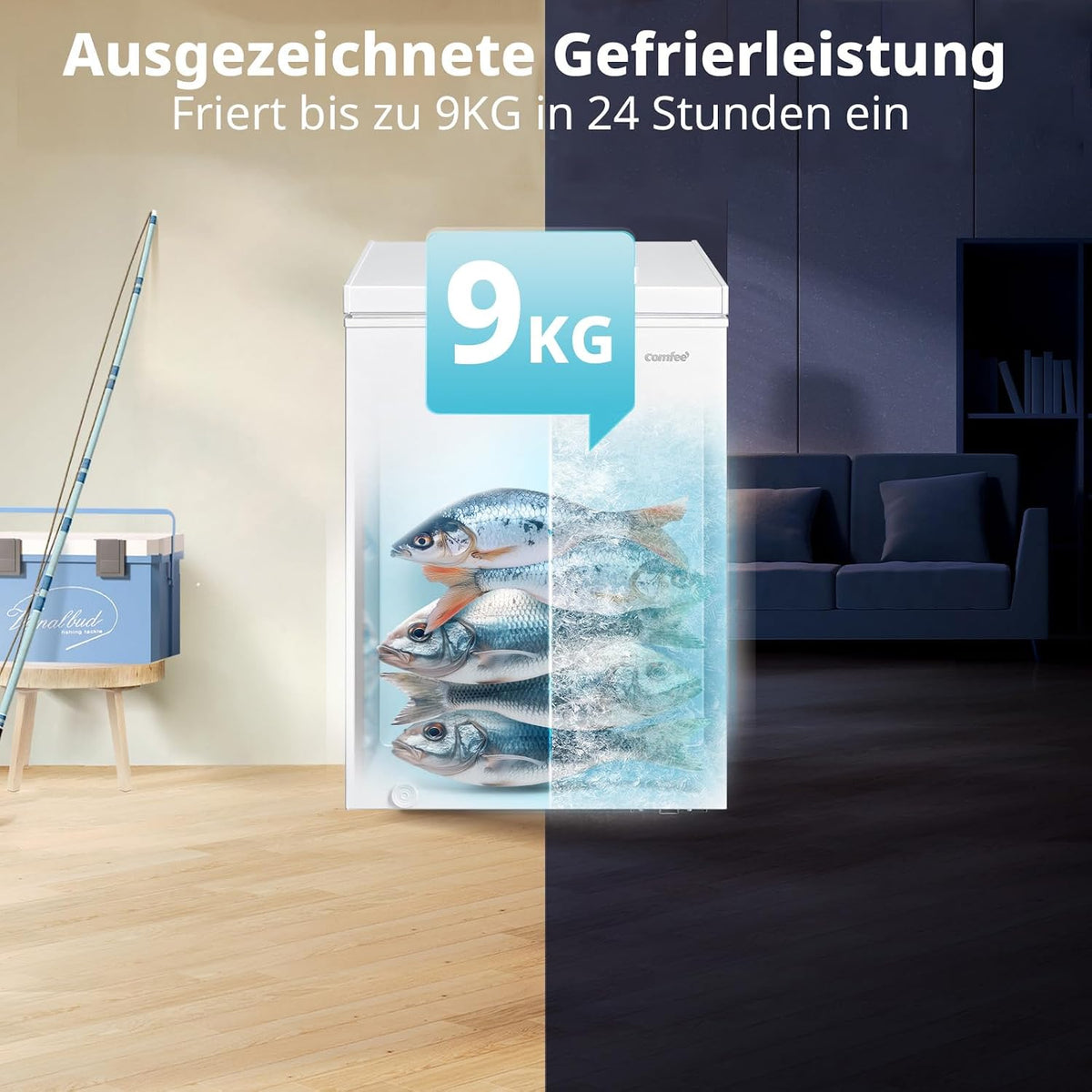 Comfee 198L Gefriertruhe, leise 37 dB, 4-Sterne-Gefrieren, Kühl-/Gefrier-Konvertierung (1–10°C / -24––12°C), 24‐h‐Schnellgefrierung 9kg,
