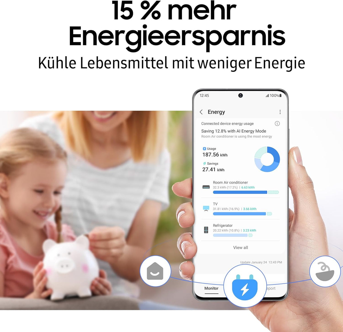 Samsung RB38C7AGWS9/EF Kühl-Gefrierkombination, 203 cm, 387 l, AI-Kühlschrank mit Gefrierfach, SmartThings AI Energy Mode, Cool Select+, Twin Cooling