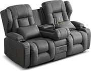 View 2er Relaxsessel mit Liegefunktion Fußteil, Zweisitzer Fernsehsessel 2 Sitzer TV Sessel mit Konsole, Manuell Verstellbar Doppel Kinosessel bis 360 kg ( image 1