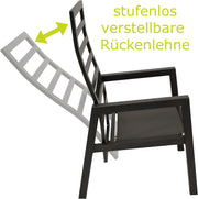 View DEGAMO 2X Hochlehner Gartensessel MANCIANO, Aluminium rostfrei anthrazit, mit Polstern dunkelgrau, Rückenteil stufenlos verstellbar mit Gasfeder image 6