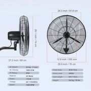 View VEVOR Nebelventilator, 61,6 cm oszillierender, wasserdichter Ventilator, 3 Geschwindigkeiten, 7000 CFM, gewerblicher oder privater Ventilator zur image 3