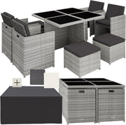 View tectake Lounge Möbel Set 4X Stühle, 4X Hocker, 1x Tisch, platzsparende Cube Aufbewahrung, Outdoor Rattan Gartenmöbel für Balkon, Garten und Terrasse, image 1