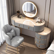View Weiß Große Schminktisch, Kosmetiktisch mit 3 Farbmodi Beleuchtung Spiegel und Hocker, Schminktische Make Up Tisch, 5 Schubladen Frisierkommode, Sich image 1
