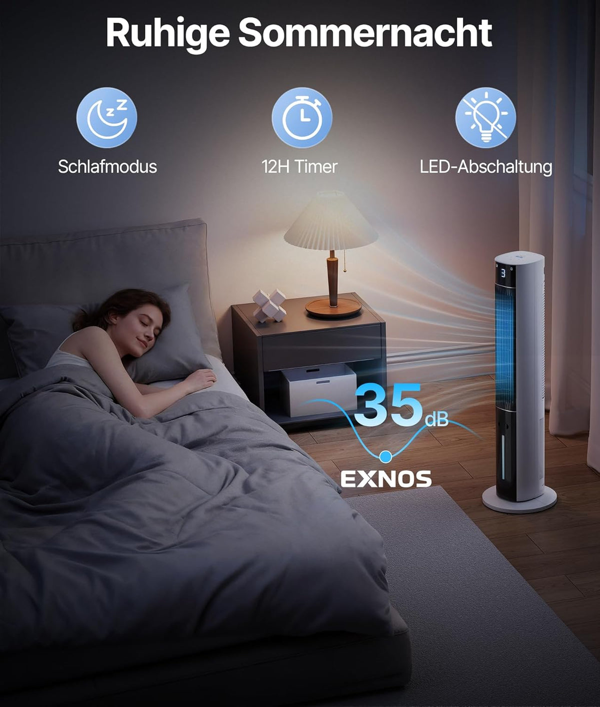 Turmventilator Luftkühler mit Wasserkühlung - Mobile Klimaanlage ohne Abluftschlauch, Ventilator mit Kühlung Leise, 3 Modi-12H Timer-Aroma-