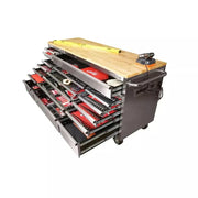 View 72 in. 18-Drawer 24 in. D Mobile Workbench with Solid Wood Top Stainless Steel image 6
