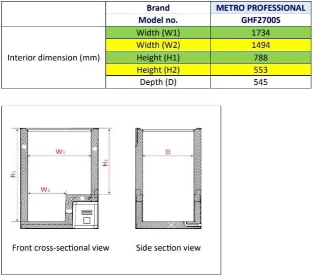 METRO Professional Congelador horizontal GHF2700S, 188 x 73,5 x 94,5 cm, 700 L, 125W, 3 cestas, iluminación LED, 6 ruedas, con cerradura, blanco/gris