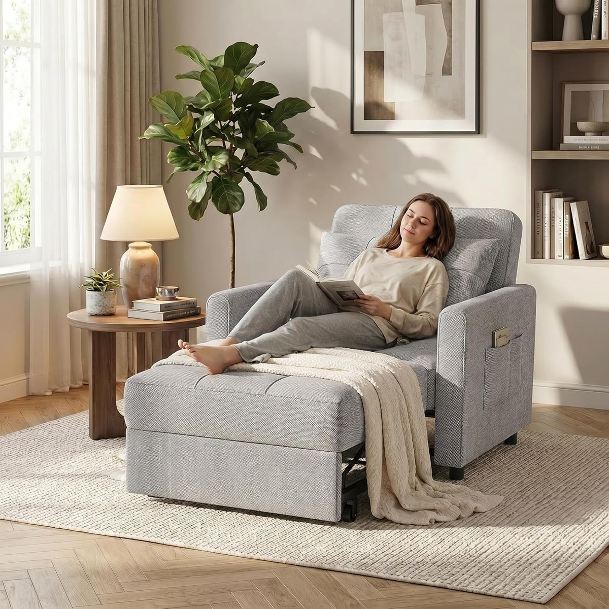 Gizoon Sofá cama 3 en 1 convertible, silla cama individual extraíble con respaldo ajustable, espaciosos sofás multifuncionales para sala de estar,