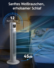 View Timiyou Turmventilator 20dB Sehr Leiser für Schlafzimmer & Kühlung mit Fernbedienung | 3 Geschwindigkeitsstufen, 12h Timer, 60° Oszillation, image 5