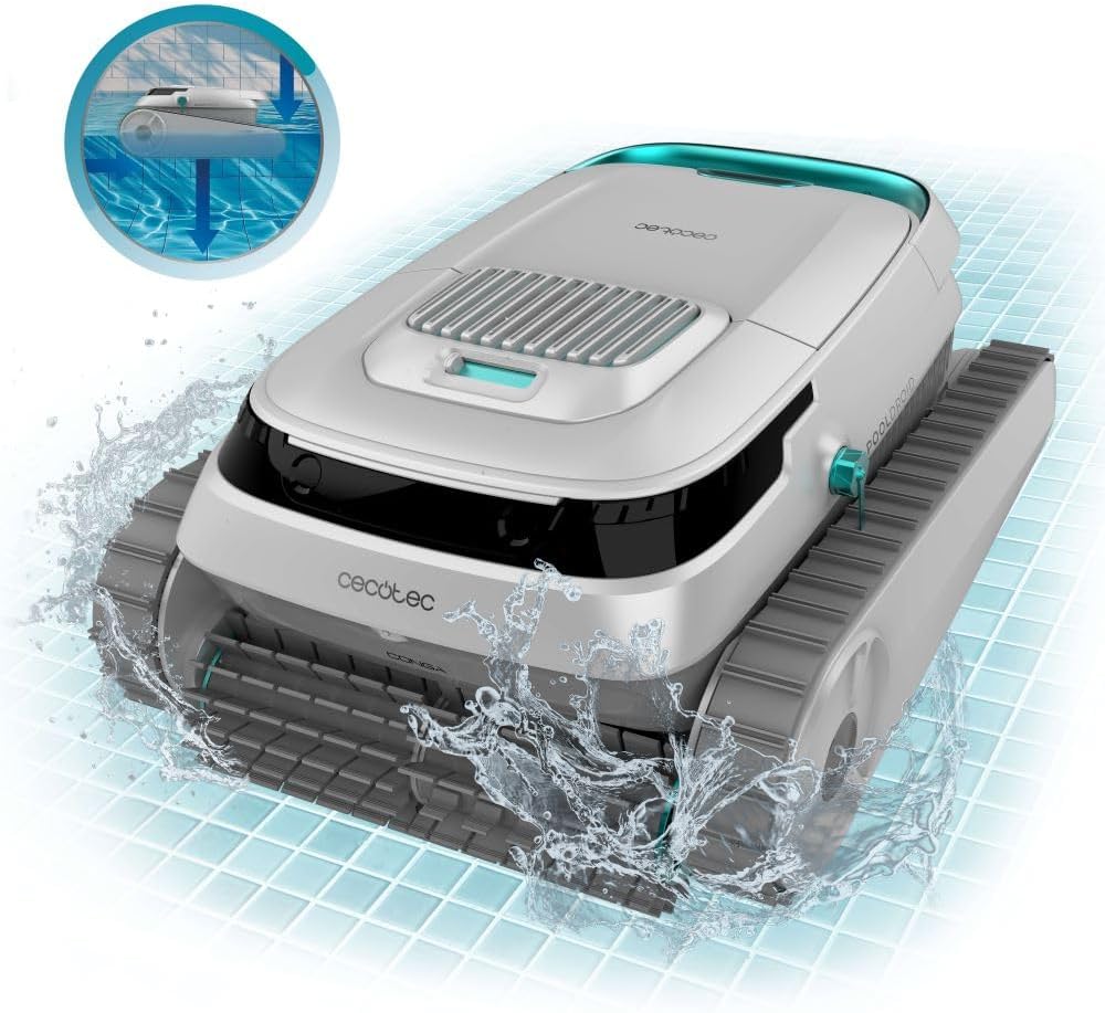 Cecotec Robot Limpiapiscinas para Fondos, Paredes y Línea de Flotación Conga Pooldroid 5000 TotalClean Pearl. Superficies 100m2, Pendiente Máx 90o,