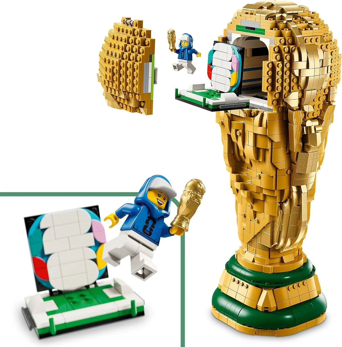 Editions Trofeo Oficial de la Copa Mundial de la FIFA - Trofeo de Juguete - Maqueta 3D con Minifigura Coleccionable - Regalo de Fútbol para Niños y