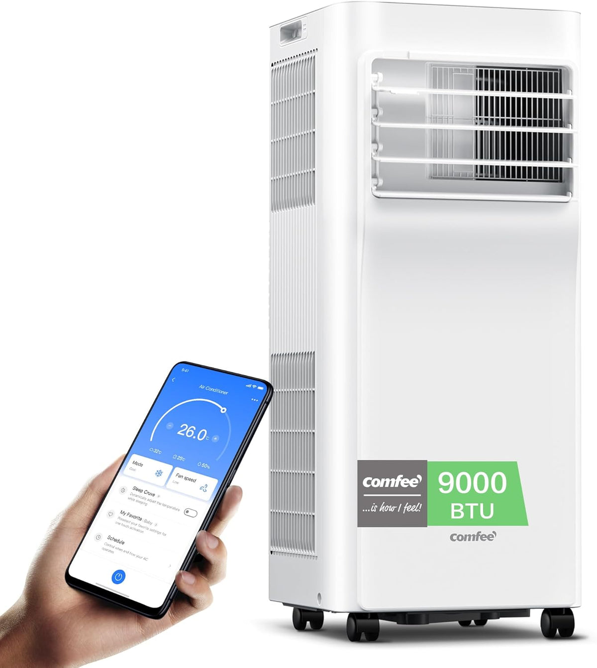 Comfee Mobiles Klimagerät Breezy Cool Pro 2.6,9000 BTU 2,6kW, Kühlen&Ventilieren&Entfeuchten,APP-Steuerung,Raumgröße bis 88m³(33m2),Mobile Klimaanlage