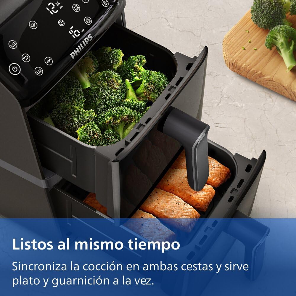 Philips Airfryer Series 4000 Double Vertical Basket 10L – RapidAir Technology, Sync, 2 Baskets at Once, 45% Less Space, PFAS Free Ceramic Coating,
