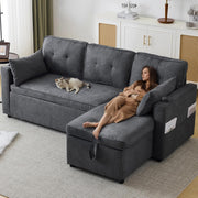 View Sofá Cama 3 plazas con Portavasos y Bolsa Pasamanos Lateral, Sofá en Forma de L, Intercambiable a la Derecha y a la Izquierda, Gris image 1