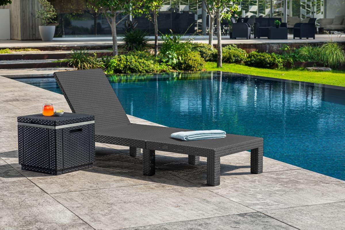 Allibert by Keter Daytona Deluxe Sonnenliege für Garten, Terrasse & Balkon mit verstellbarem Kopfteil, grau, inkl. Auflage, Gartenliege aus Kunststoff