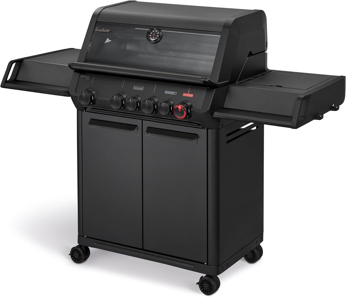 Enders Gasgrill Monroe Pro 4 SIKR Turbo Shadow inkl. Seargrate, 4-Brenner, mit Kocher, Infrarot-Heckbrenner, PanoVision Sichtfenster, Gussrost,