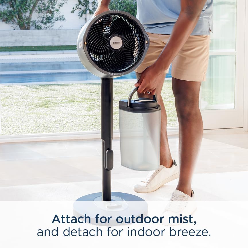 Shark FlexBreeze Pro Nebelventilator – Indoor & Outdoor, Integriertes Nebel, Sockel auf Tischplatte, kabelgebunden oder kabellos, bis zu 24 Stunden