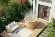View Holz Badefass Bergen, Hot Tub Ø 160 x 110 cm, inkl. Edelstahl-Ofen 22 kW und Einstiegsleiter, 3-4 Personen, Schwimmbecken, Badebottich, Sprudelbad image 3