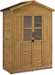 View M MCombo Armario de Jardín de Madera Resistente a la Intemperie, Cobertizo de Herramientas al Aire Libre a Prueba de Agua, 74×143×200 cm (Naturaleza) image 1