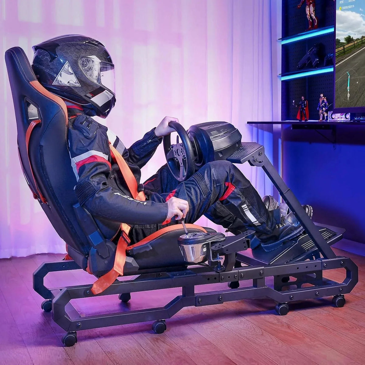 Soporte para Volante de Carreras VEVOR con Ruedas para Logitech G923/G920/G29, Cabina de simulador de conducción de Acero Resistente, Thrustmaster