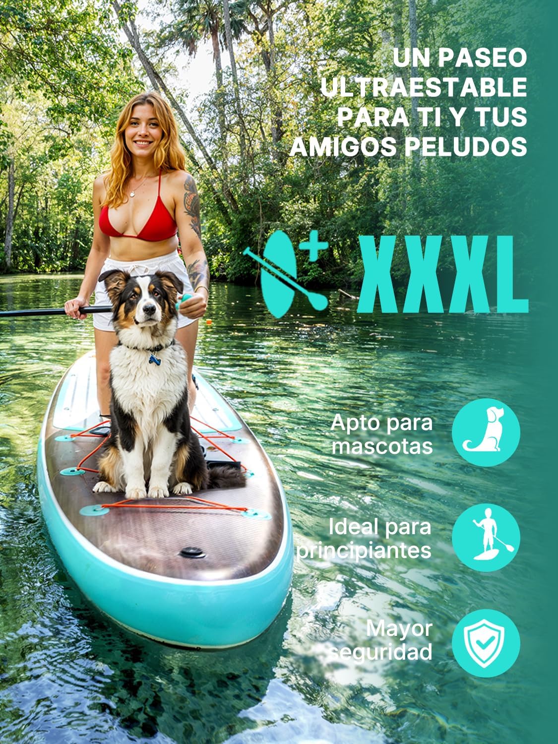 Niphean (Extra Grande) Tabla Paddle Surf Hinchable para 2+1 Personas/Familia, Paddle Surf con (Apto para Principiantes) Aleta Equilibrada, Funda