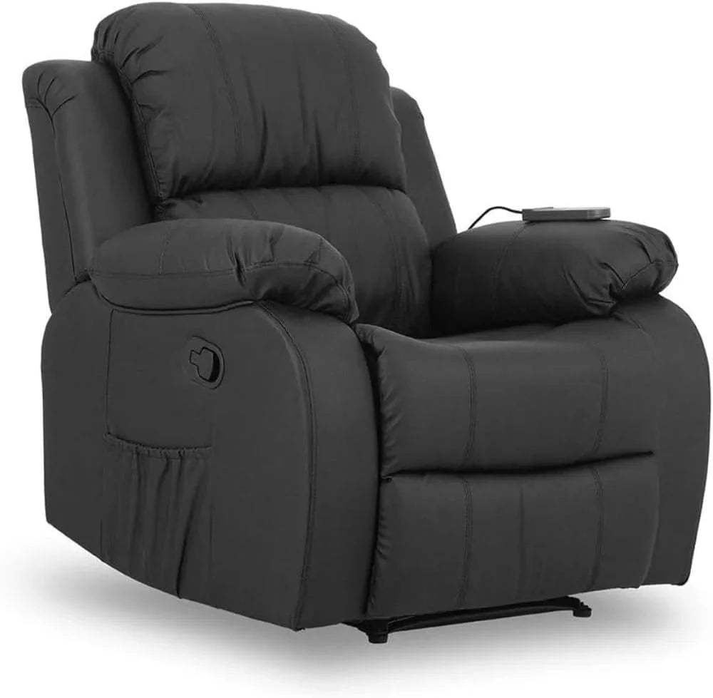 Don Descanso - Sillón Masaje Relax Calor Trevi Negro Reclinable 160o con 8 Motores Silenciosos, Calor Lumbar, Sist. Masaje 4 Zonas y Acabado en PU