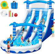 View Hüpfburg XXL mit 2 Wasserrutsche für Gewerblichen Erwachsene & Kinder, Aufblasbare Bouncy Castle für Indoor Outdoor mit Gebläse Größe Pool Rutsche image 1
