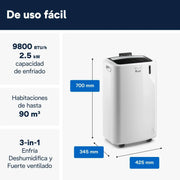 View Pinguino PAC EM90K SILENT Aire Acondicionado Portátil 9.800 BTU/h, 2.5 kW, hasta 85m³, Función Deshumidificador y Ventilación image 2