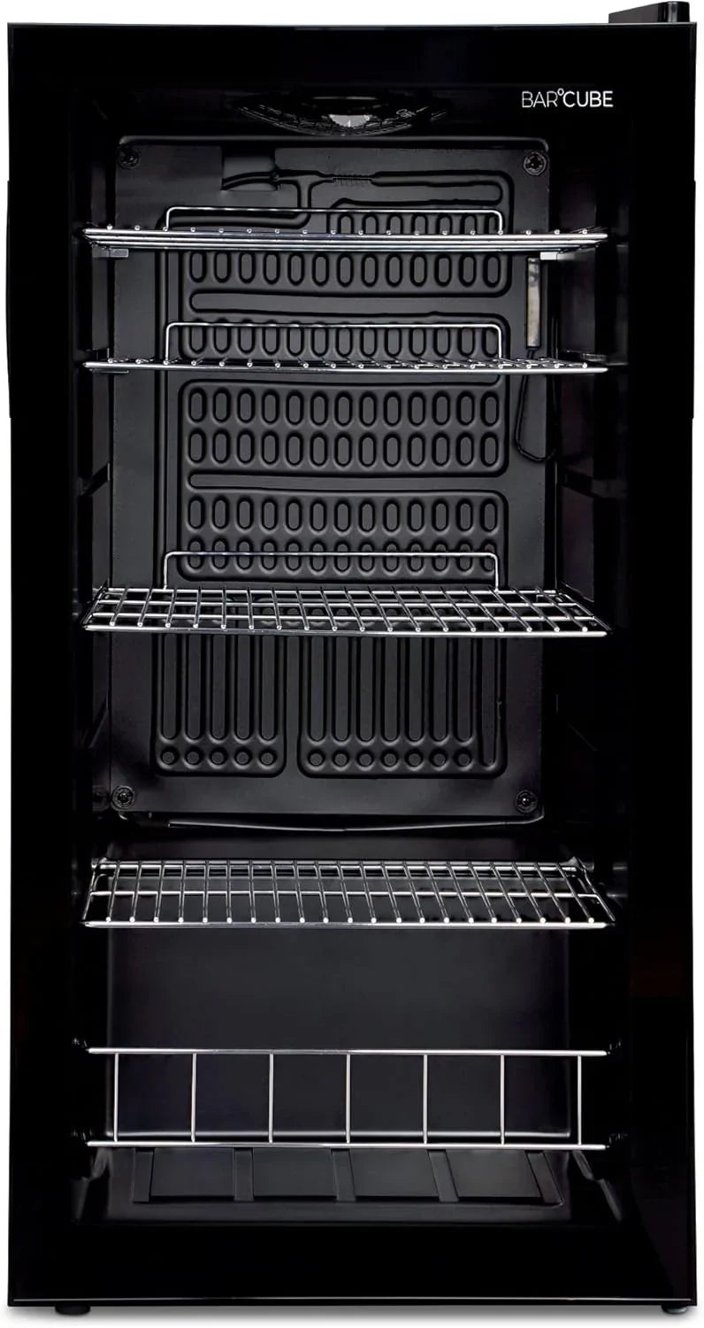 °CUBES Getränkekühlschrank 90L mit Glastür & 4 variablen Ablagen | Kompakter Flaschenkühlschrank, perfekt für zu Hause, Büro, Partys & Gastro |