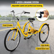 View 2025 Triciclo para adultos de 26 pulgadas, 7 velocidades, triciclo con canasta para paseos y compras image 6