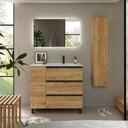 View Mueble de Baño BEQUIA Plus Metal 3C 90cm Roble | Lavabo Porcelana Grifo Derecha image 2