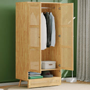 View Soweiz Armario con barra, armario de 2 puertas, dormitorio, red de ratán, sala de estar, con tapa inferior abatible, tableros de partículas+ratán de image 2