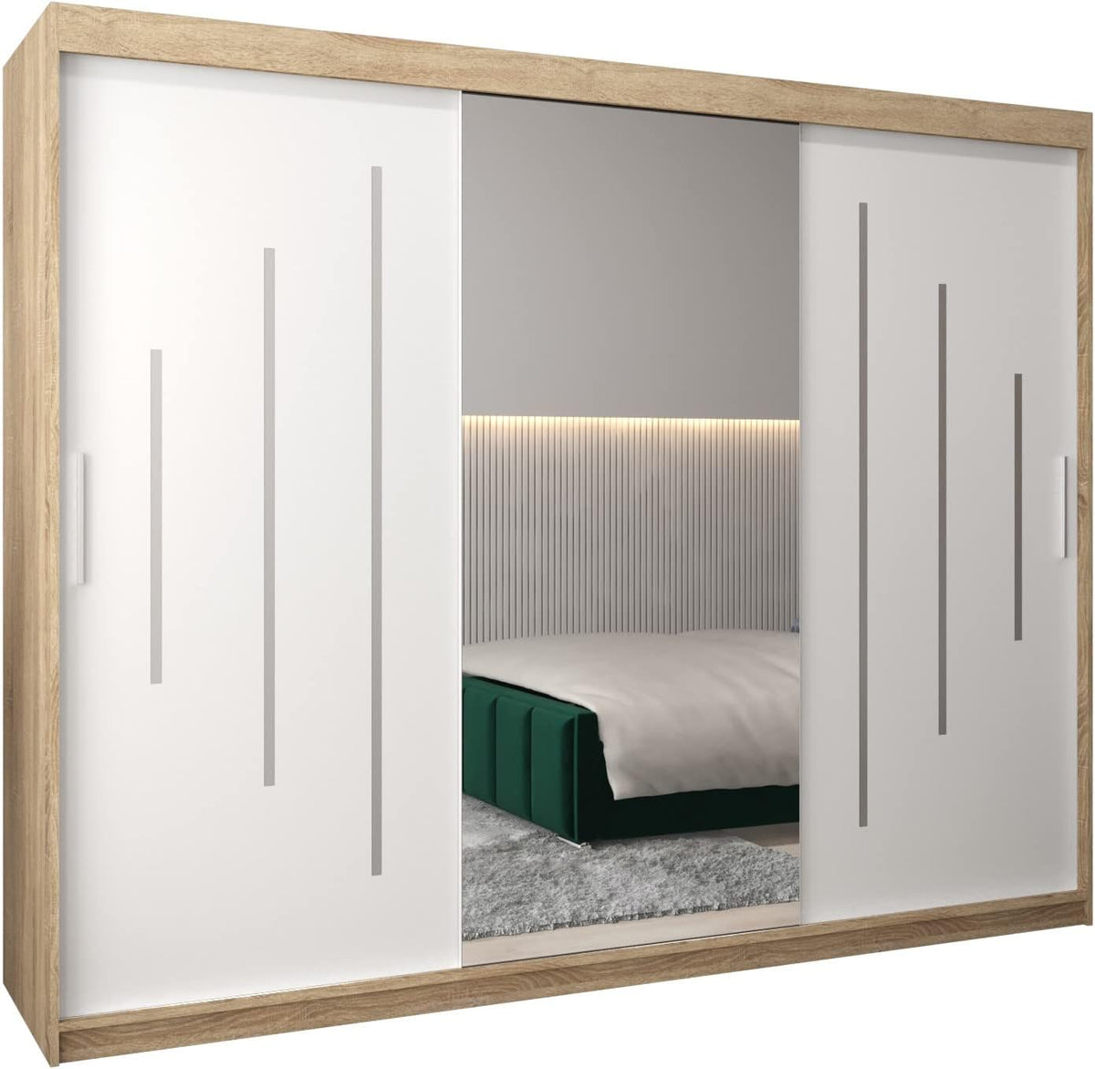 ABIKSMEBLE York 1 250 Armario 2 Puertas Correderas para Dormitorio - Armario Moderno con Espejo, Barra y Estantes - 250x200x62 cm (Ancho x Alto x