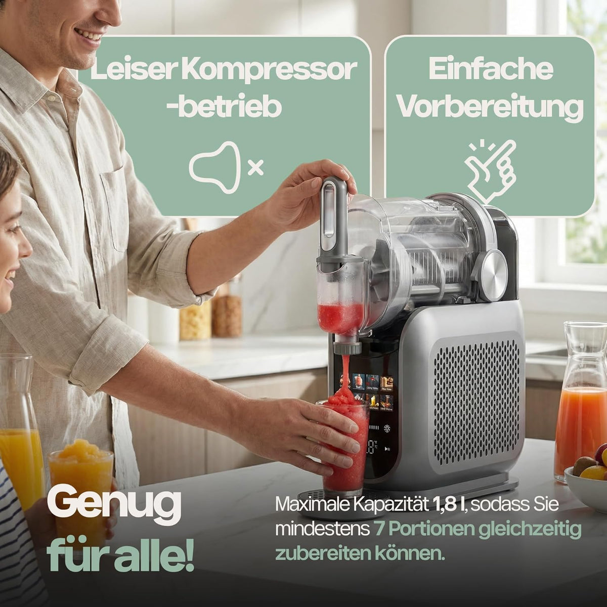 4Swiss Eismaschine Selbstkühlend Eis Maschine Speiseeisbereiter Speiseeismaschine mit Kompressor Icecream für Milchshake Slush Slushie Granita Ice