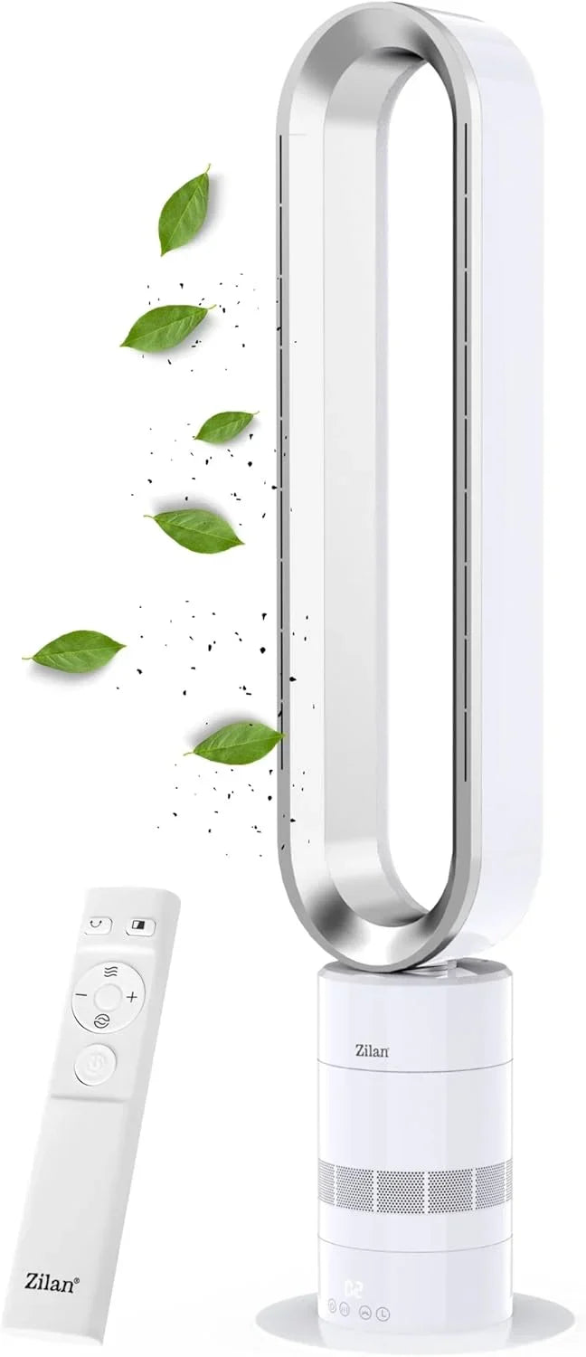 Zilan Turmventilator energiesparender BLDC Motor mit Fernbedienung Ventilator energiesparend oszillierend sehr leise Design Standventilator 10 Stufen