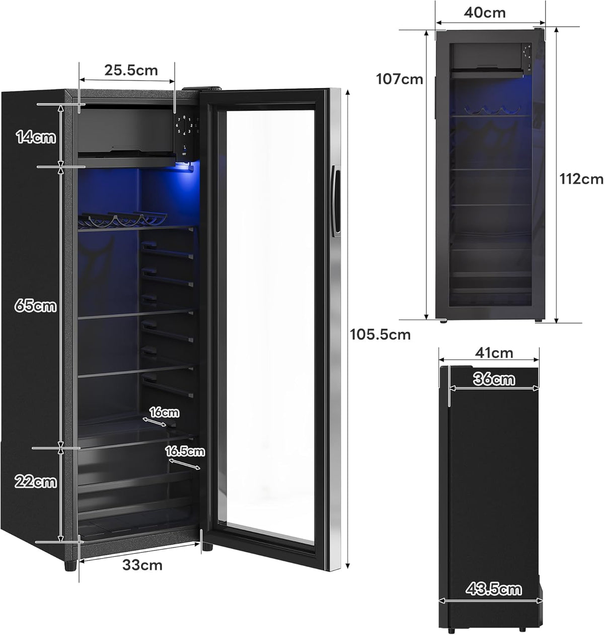 Merax Kühlschrank 128L, Freistehend Getränkekühler mit 120L-Kühlschrank + 8L-Gefrierschrank, mit LED-Innenbeleuchtung und Verstellbare Einlegeböden,