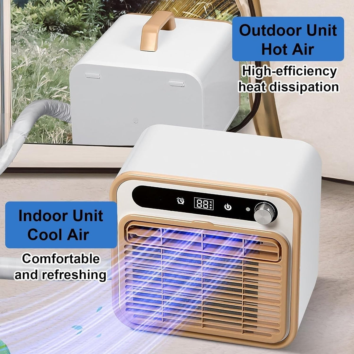 Tragbare Mini-Klimaanlage, Split-Kühlsystem, 5000 BTU, leise Kühlung, keine Fensterabdichtung erforderlich, Touch-Bedienung & Fernbedienung, Timer-