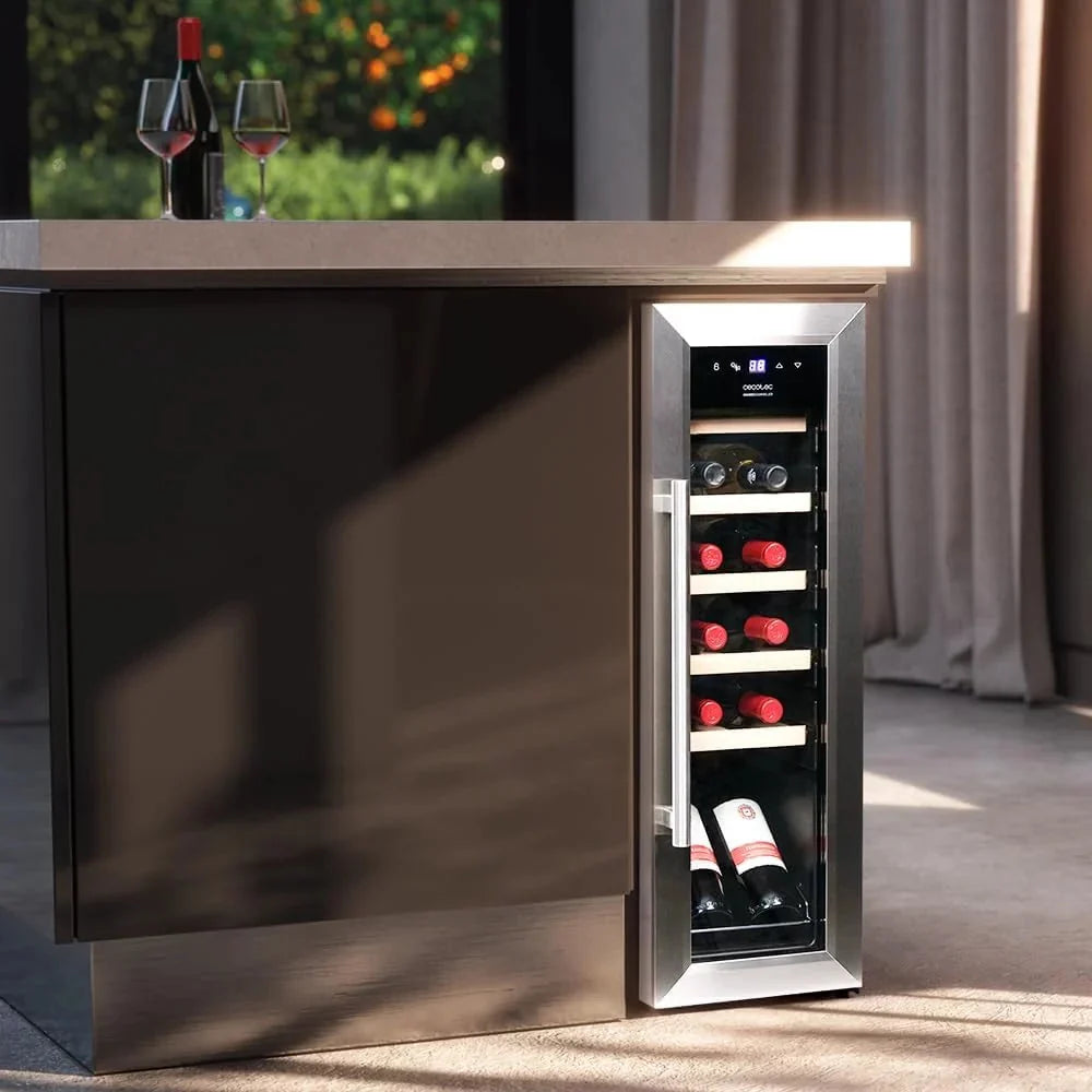 Cecotec Vinoteca Libre Instalación Bolero GrandSommelier 1250 CoolWood. Nevera para vinos con capacidad para 12 botellas, temperatura ajustable de 8-