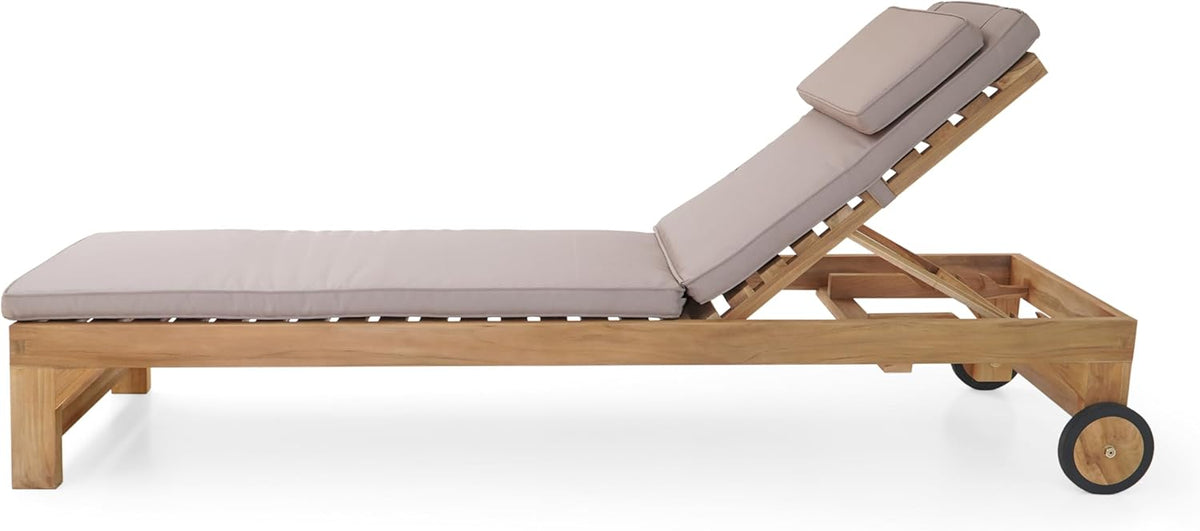 AXI Rama Gartenliege aus Teak Holz mit Kissen | Sonnenliege aus Teakholz mit Verstellbarer Rücklehne - 4 Positionen | Sonnenbett/Liege mit Rollen für