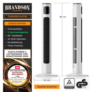 View Brandson - Turmventilator mit Fernbedienung 96 cm - Preisträger 2026 - mobiler Lüfter leise - Standventilator mit Oszilation - 3 Geschwindigkeiten 3 image 2