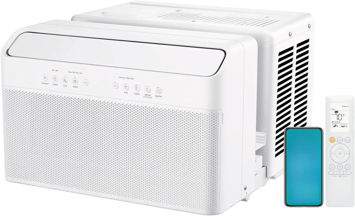 8,000 BTU U-Shaped Smart Inverter Air Conditioner Cools up to 350 Sq. Ft., Ultra Quiet with Open Window Flexibility, Compatible with Alexa, 35% Energy