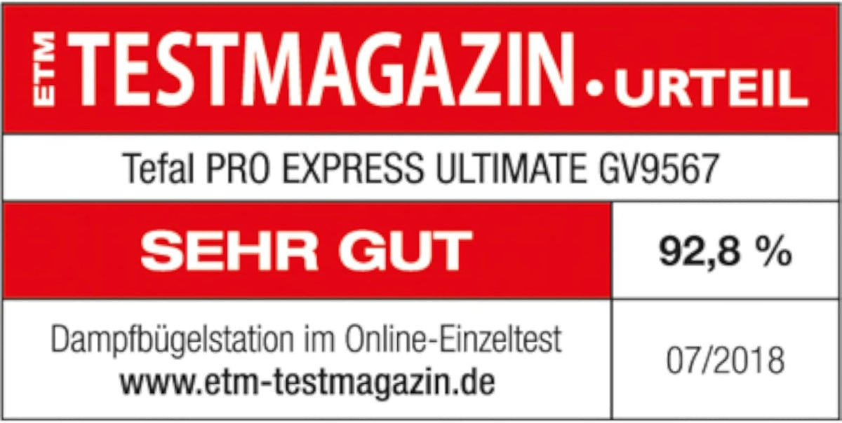 Tefal Dampfbügelstation Pro Express Ultimate, 7,7 Bar, 155 g/Min. Kontinuierlicher Dampf, 500 g/Min. Extra-Dampfstoß, 2600 Watt, Kalk-Kollektor,