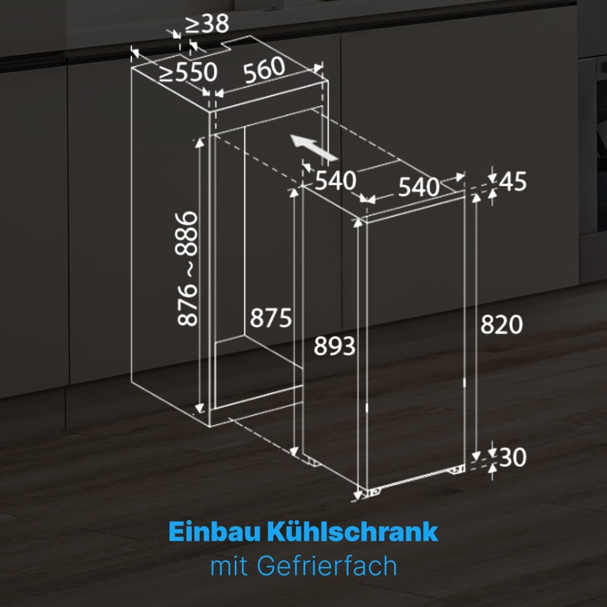 Bomann Einbaukühlschrank mit Gefrierfach | Kühlschrank Einbau 118L mit 2 Ablagen | Einbaukühlschrank mit Abtauautomatik & Schlepptürausführung |