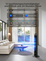 View GoveeLife 27 dB leiser Ventilator, 12 Geschwindigkeiten bis zu 8 m/s, 5 Modi, 24-Stunden-Timer, intelligenter Turmventilator mit 150°-Oszillation, APP image 4
